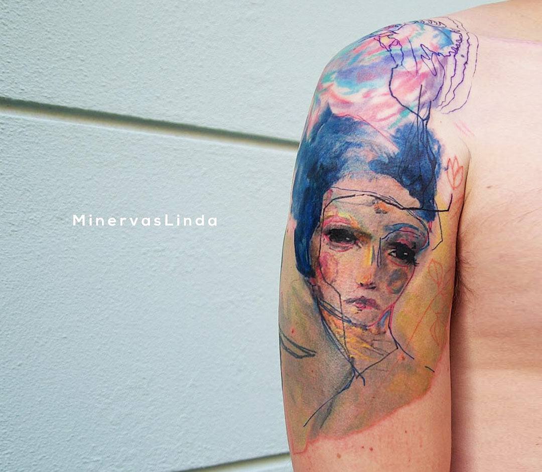 Girl portrait tattoo by Minervas Linda | Photo 22797
