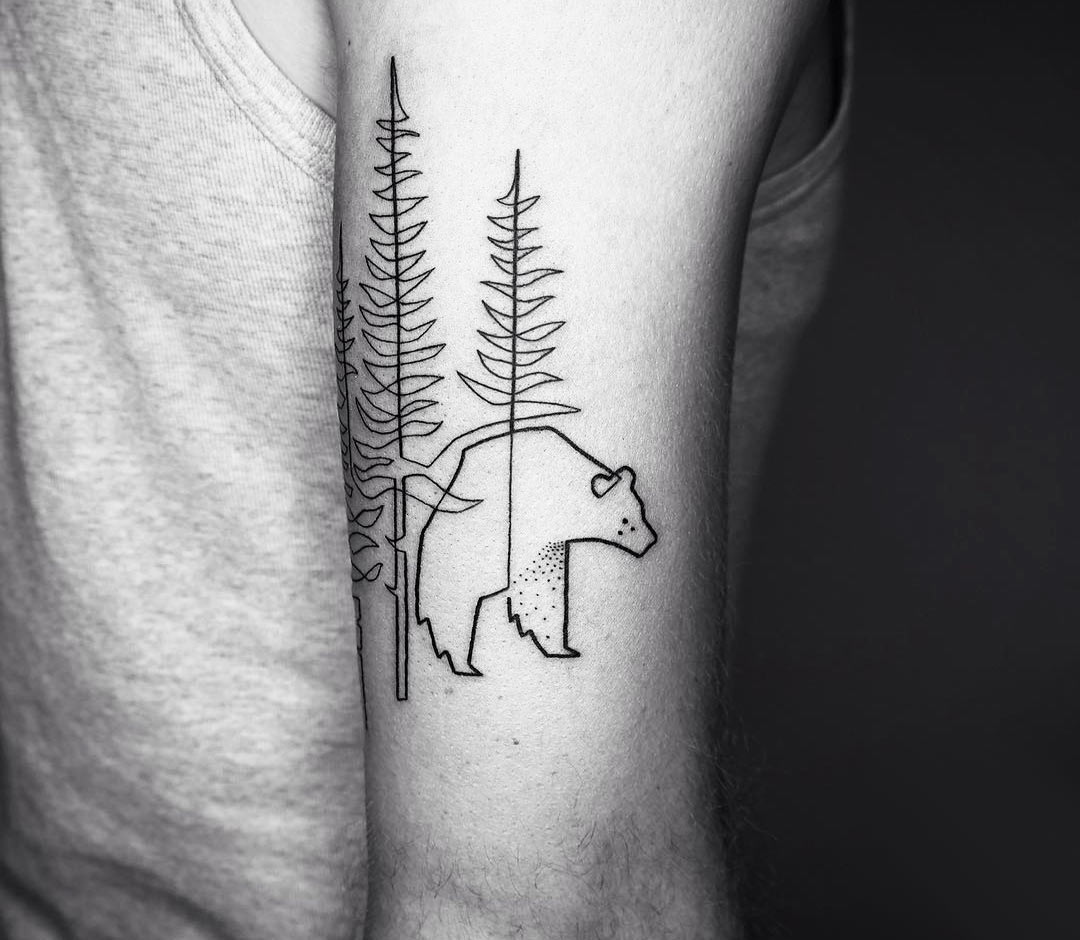 Brown Bear in the Forest Tattoo Design – Tattoos Wizard Designs