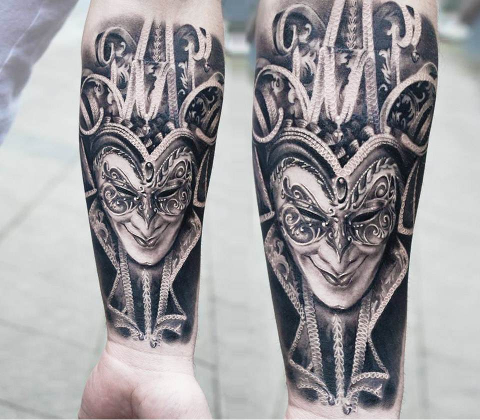 jester mask tattoo