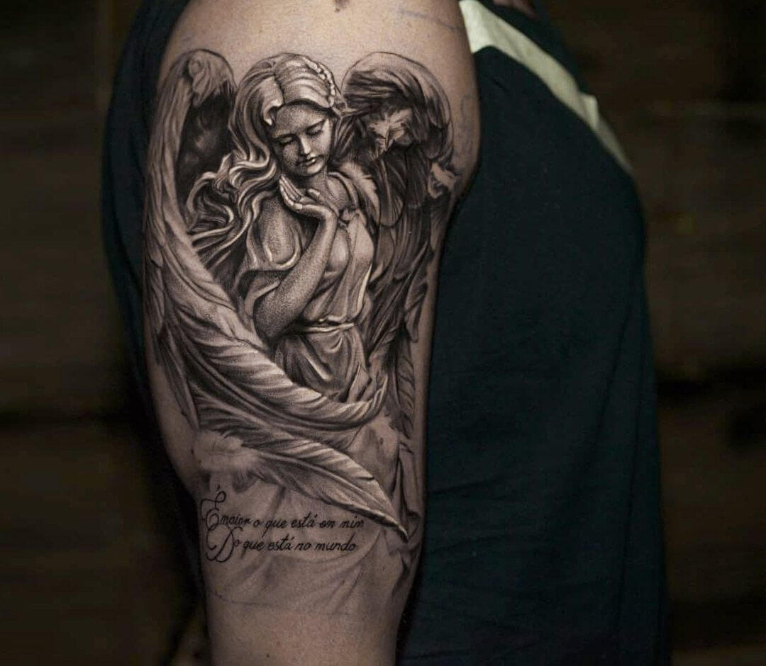 Фото тату ангелов. Татуировка ангел хранитель для мужчин на плече. Тату ангела на руке для мужчин. Тату ангел на руке. Тату ангел для мужчин.
