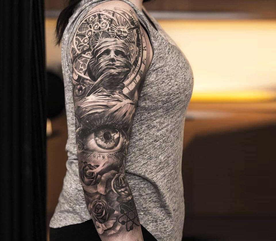 All black ink sleeve? Why cover prev tattoo designs this way. :  r/TattooDesigns