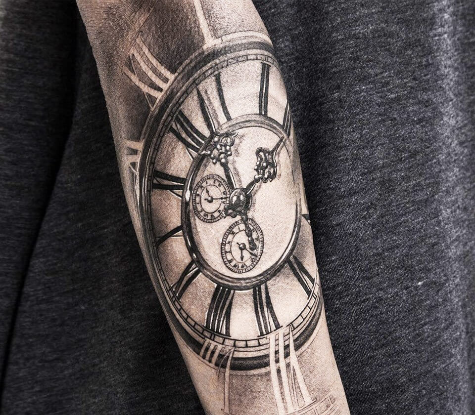Rose Pocket Clock Temporary Tattoo Sticker - OhMyTat