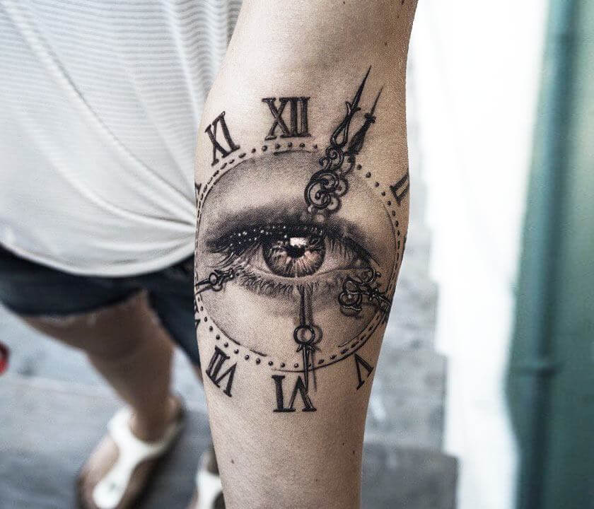 Eye on Time Temporary Tattoo Sleeve Clock Blue Eye Full Arm Black  Waterproof Transfer for Men Women Kids Fancy Dress Fake Tattoo - Etsy