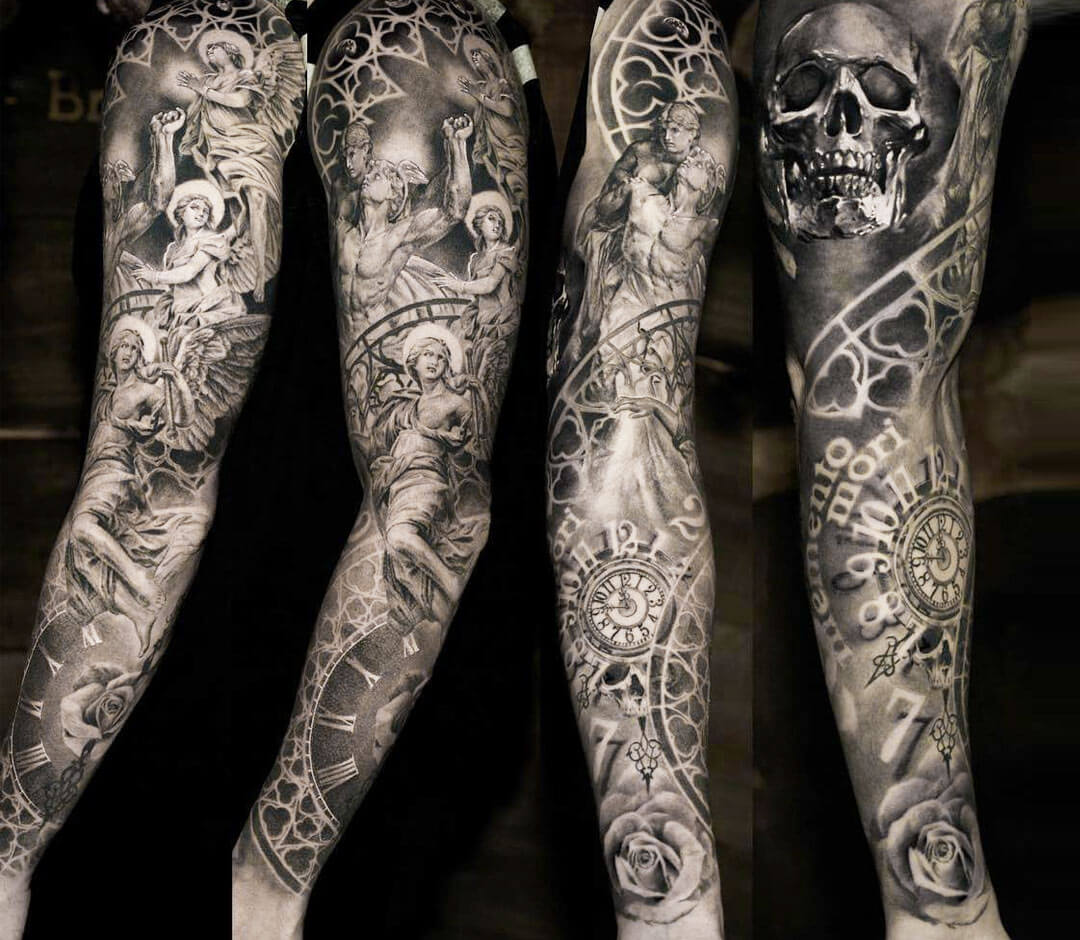 Men's realistic tattoo sleeve | Realistic tattoo sleeve, Sleeve tattoos,  Tattoo designs