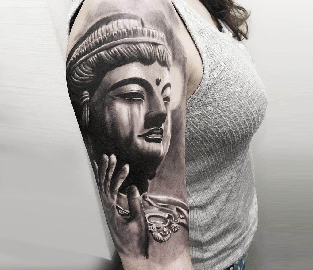 realistic fake tattoos black Buddha lotus large 8.25