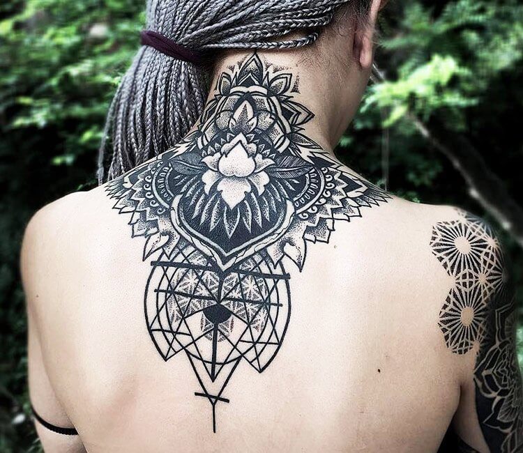 Intricate Ornamental Neck Tattoo by Sam Carter