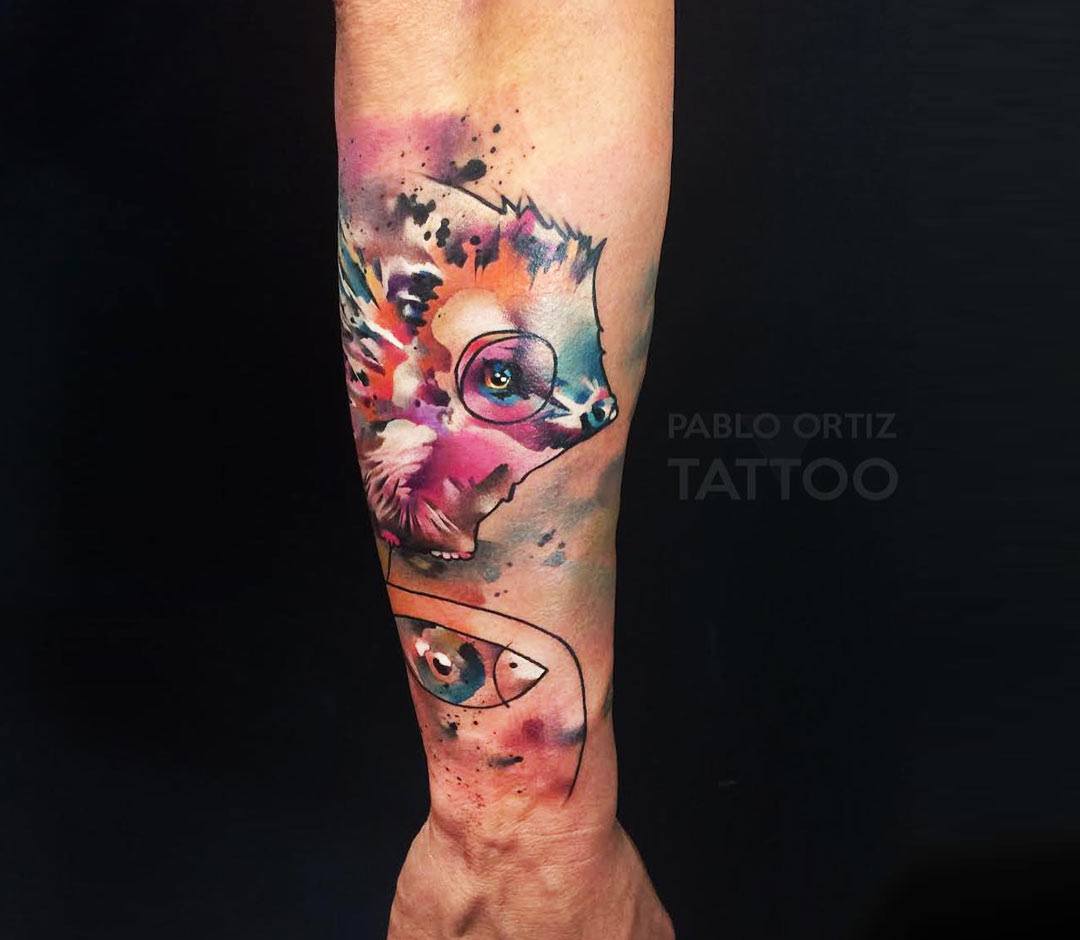 Tattoo uploaded by Xavier • Hedgehog tattoo by Lesha Lauz. #pixel #hedgehog  #animal #flower #leshalauz • Tattoodo