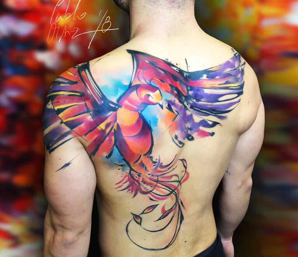 Watercolor Phoenix tattoo women at theYoucom