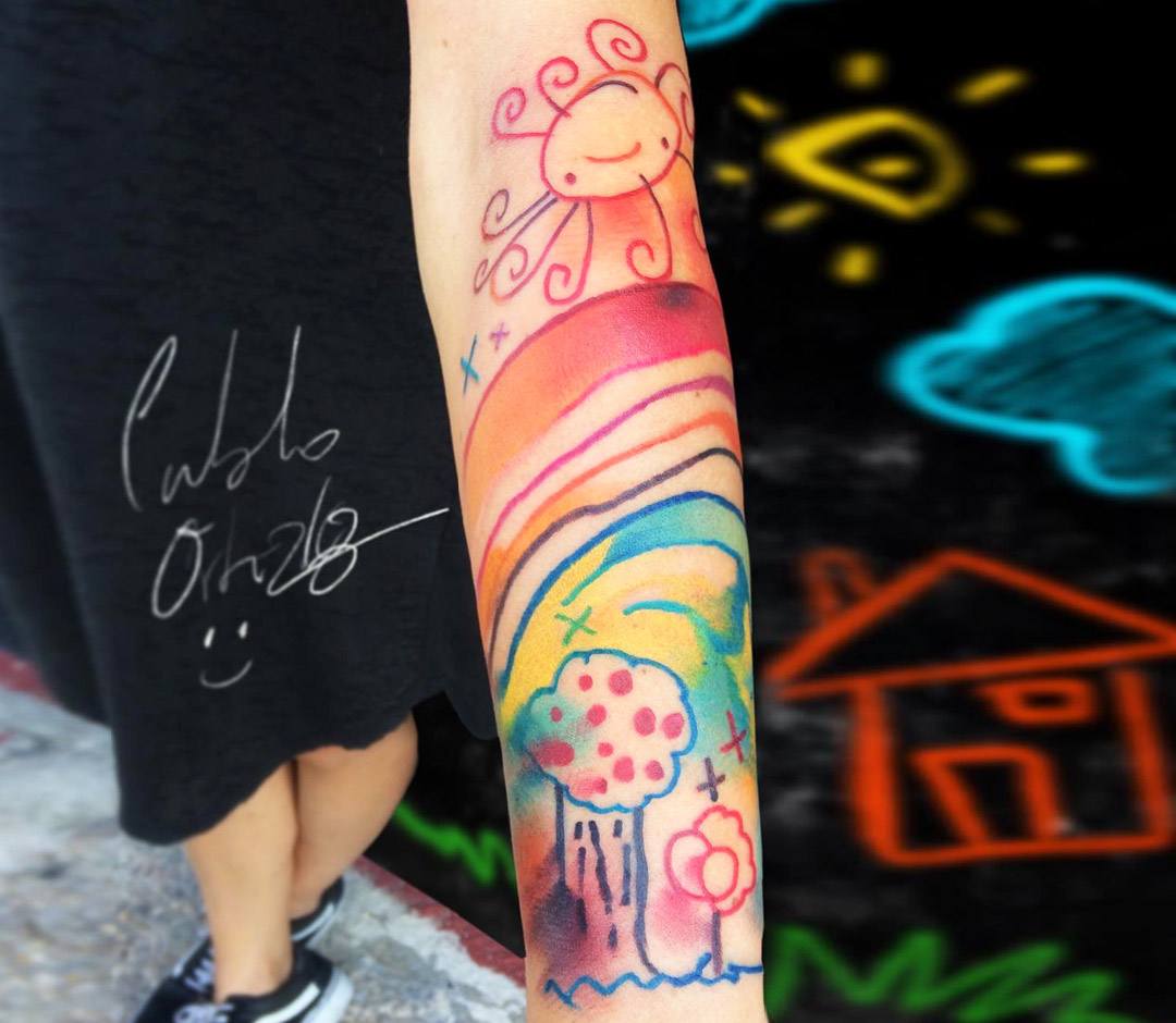 Watercolor rainbow cross by tattooist Cozy  Tattoogridnet