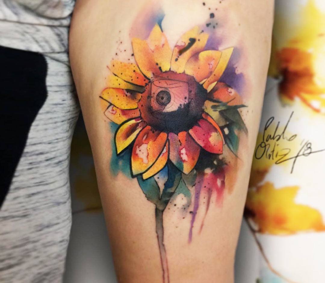Sunflower Tattoo On Shoulder Color