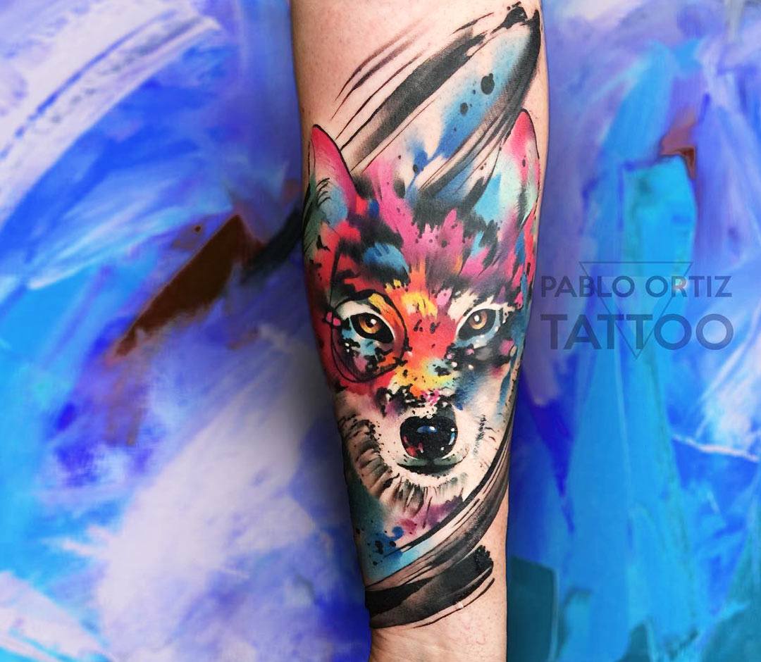 watercolor wolf tattoos