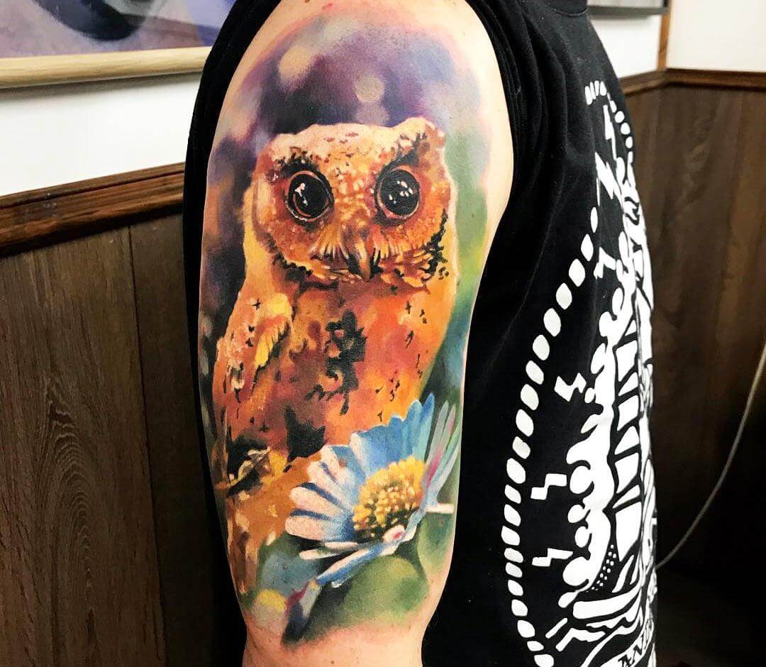 Owl with Flowers tattoo by Trudy Lines Tattoo  Post 15805