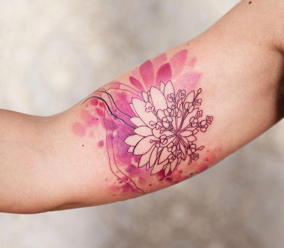 Cool Dahlia Flower Tattoo On Forearm
