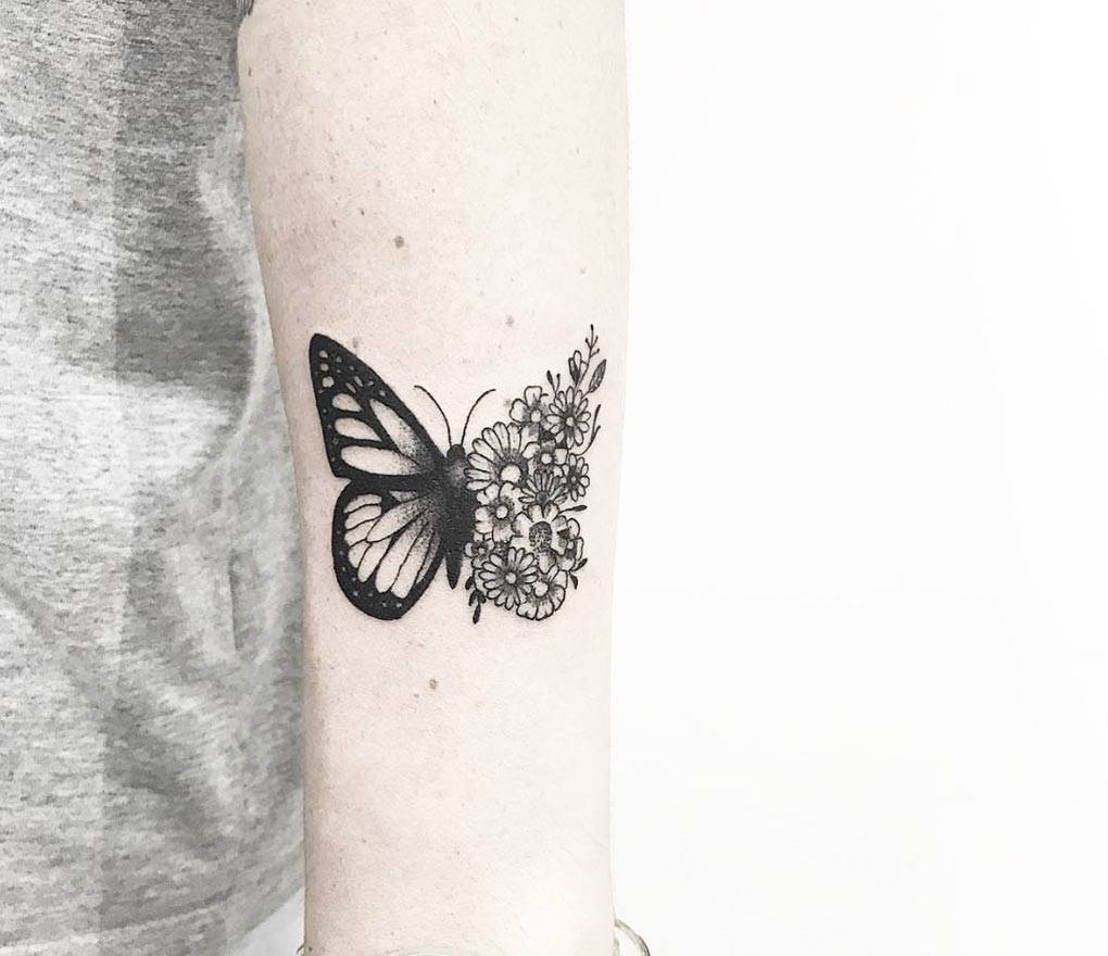 Butterfly with Flowers tattoo by Pedro Goes | Photo 25795