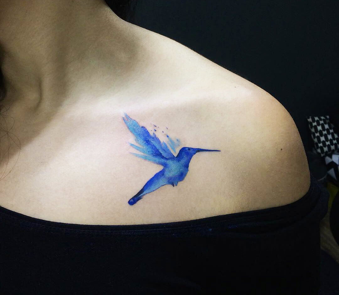 Close. watercolor blue bird tattoo art Resul Odabas Tattoo. 