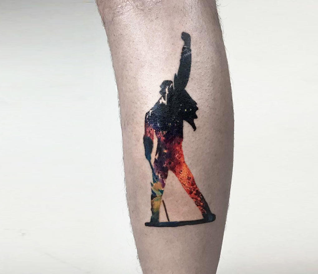 Switchblade Tattoo - Added some flare to an existing Freddie Mercury  silhouette a few weeks ago. Tattoo by:Crystal Scott For scheduling Please  contact my assistant Anjie at 214-493-2538 | Facebook