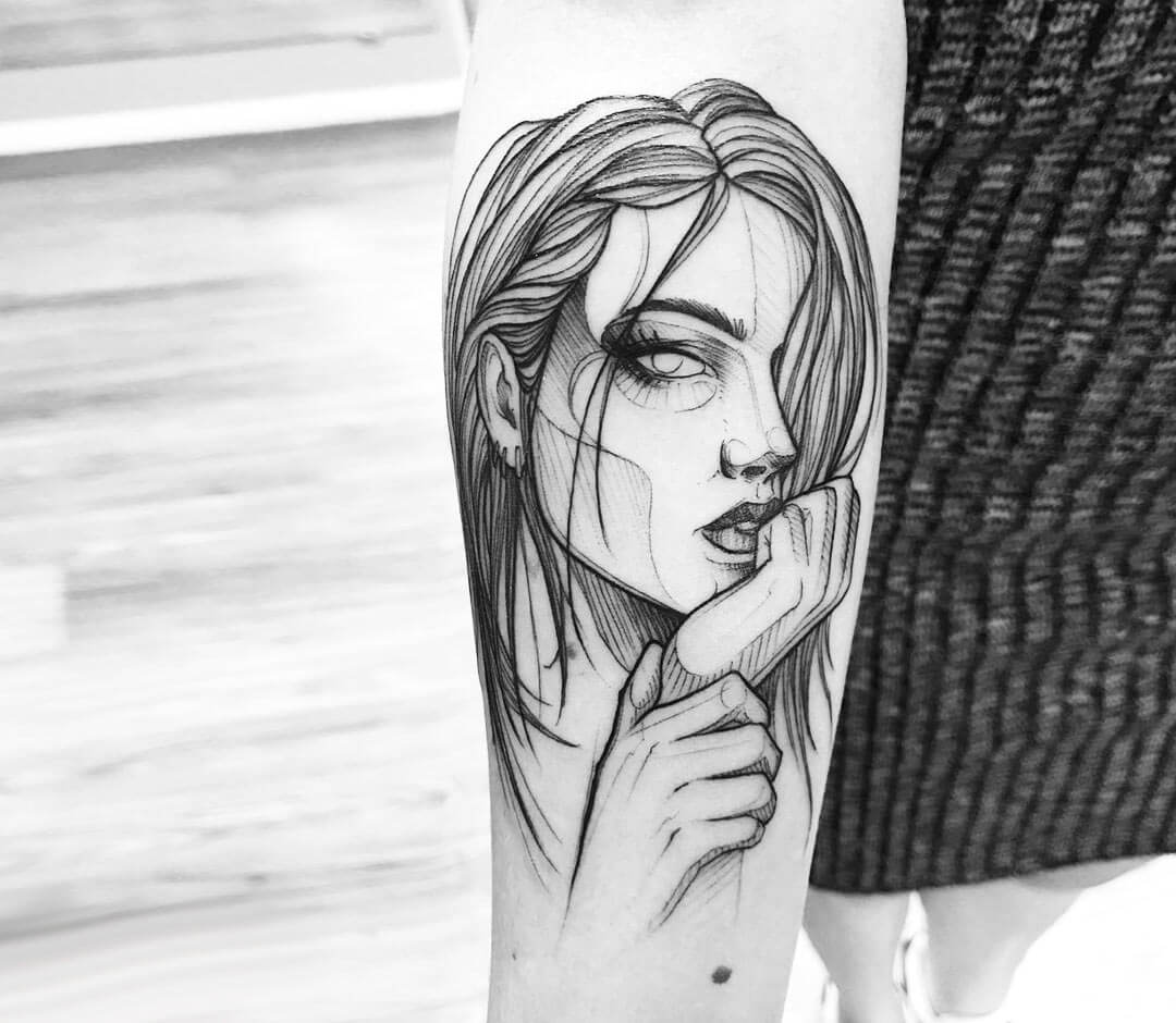 black and grey realistic full sleeve tattoo girl portrait … | Flickr