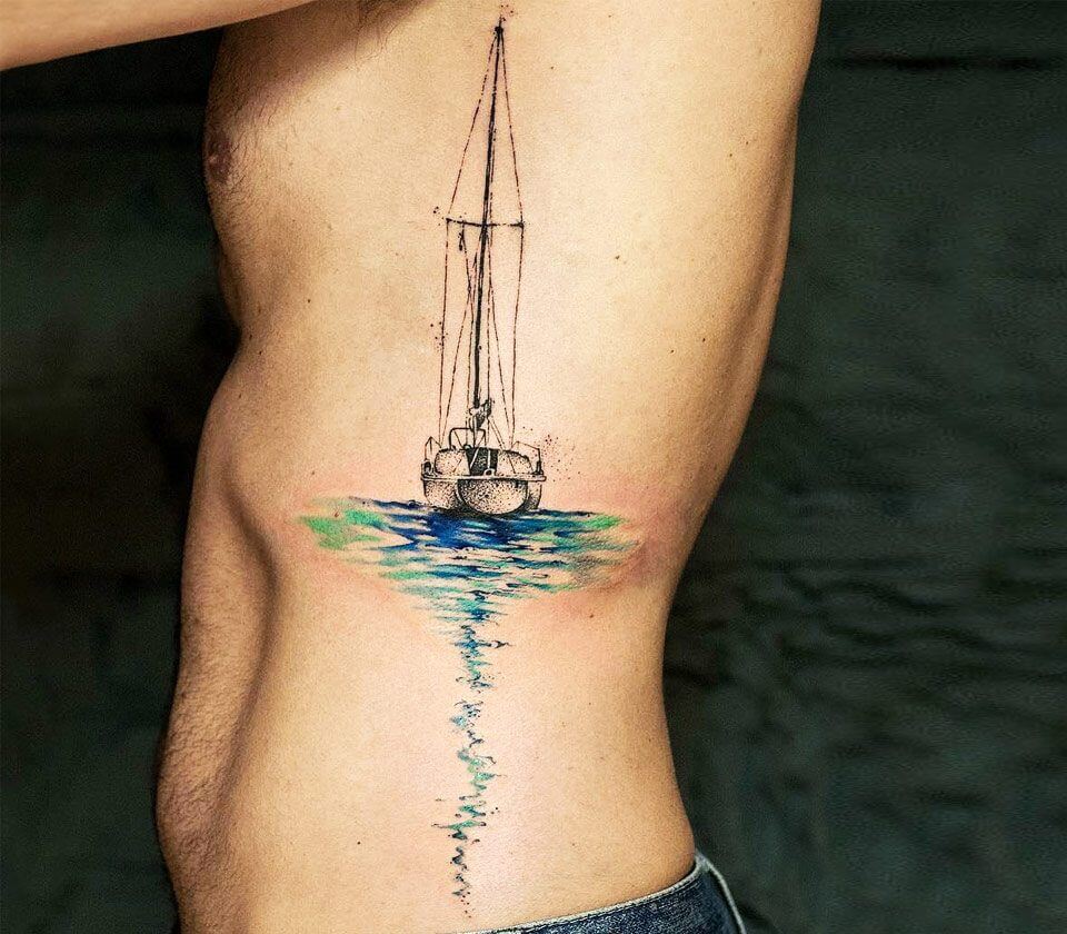 Sailboat tattoo by Lauren Llerandi at Art Machine Productions in Philly : r/ tattoos