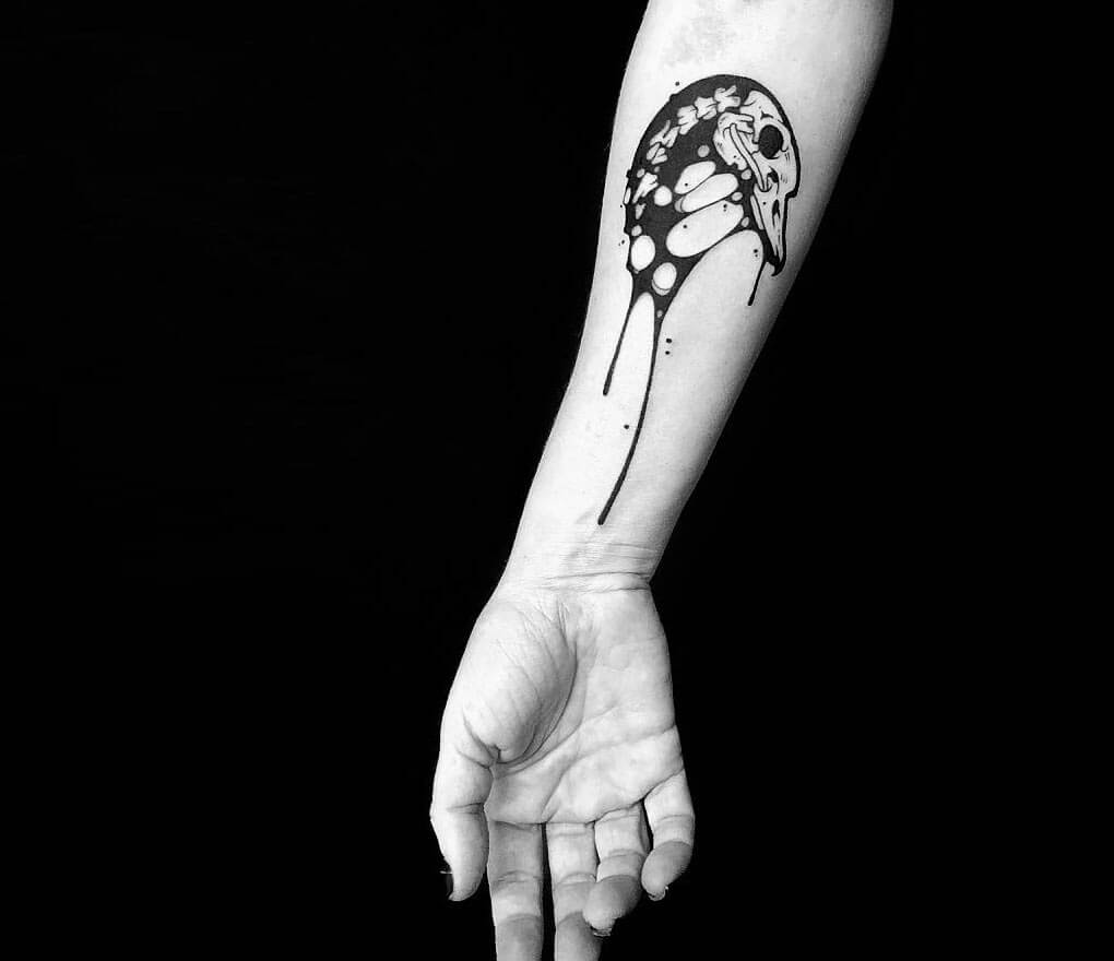 Abstract paintbrush tattoo of a black swan - Tattoogrid.net