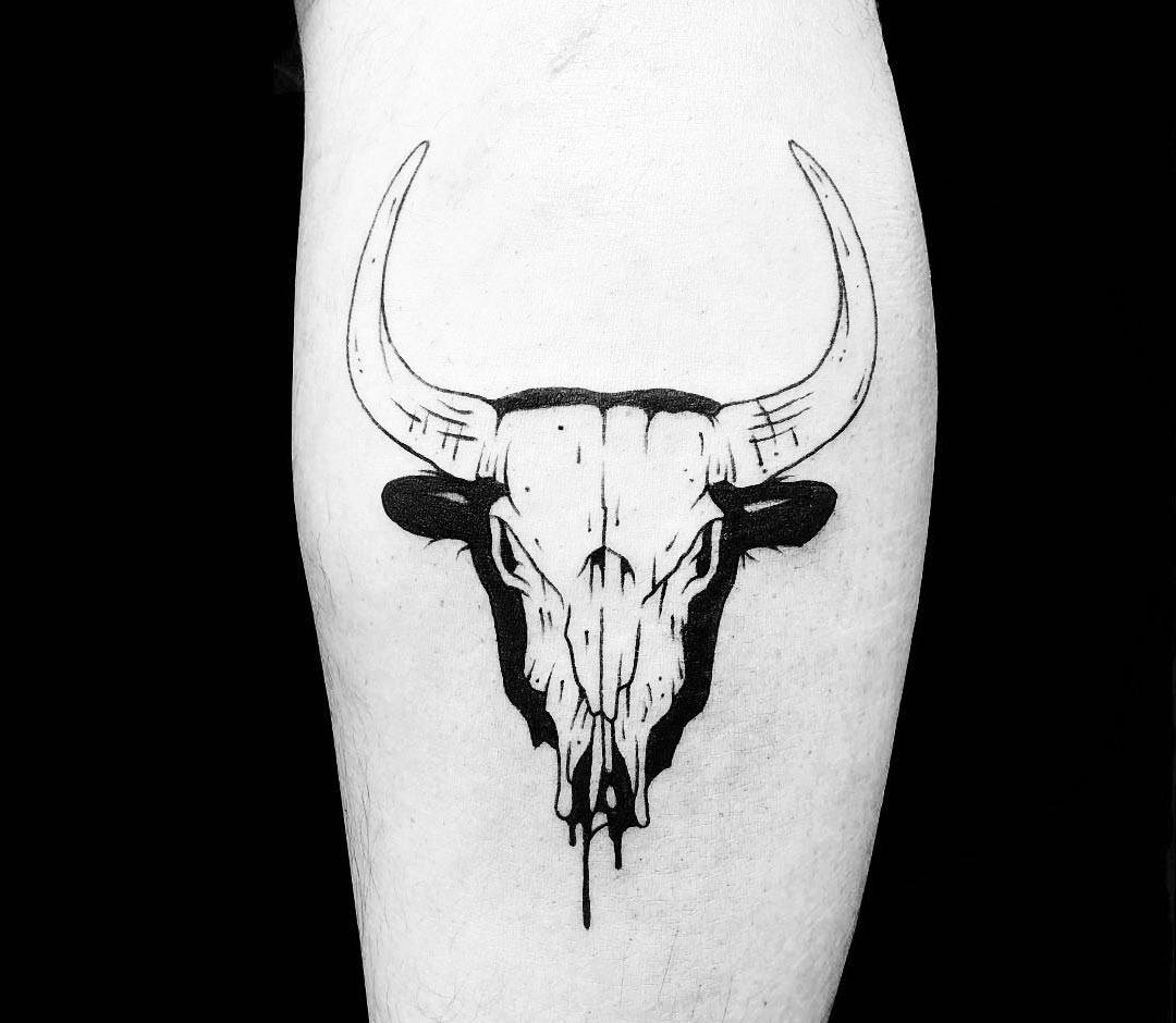 Colorful Bull Skull Tattoo Design