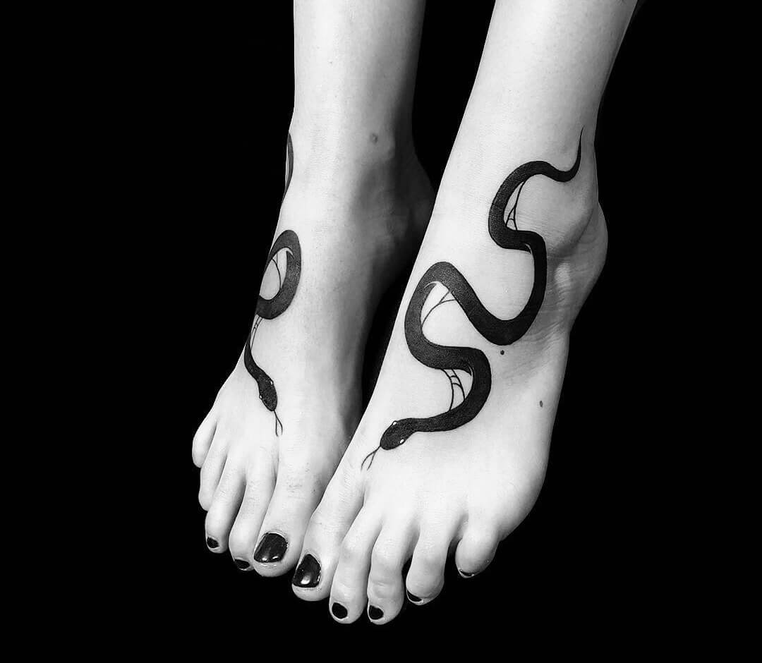 Snakes Tattoos On Foot