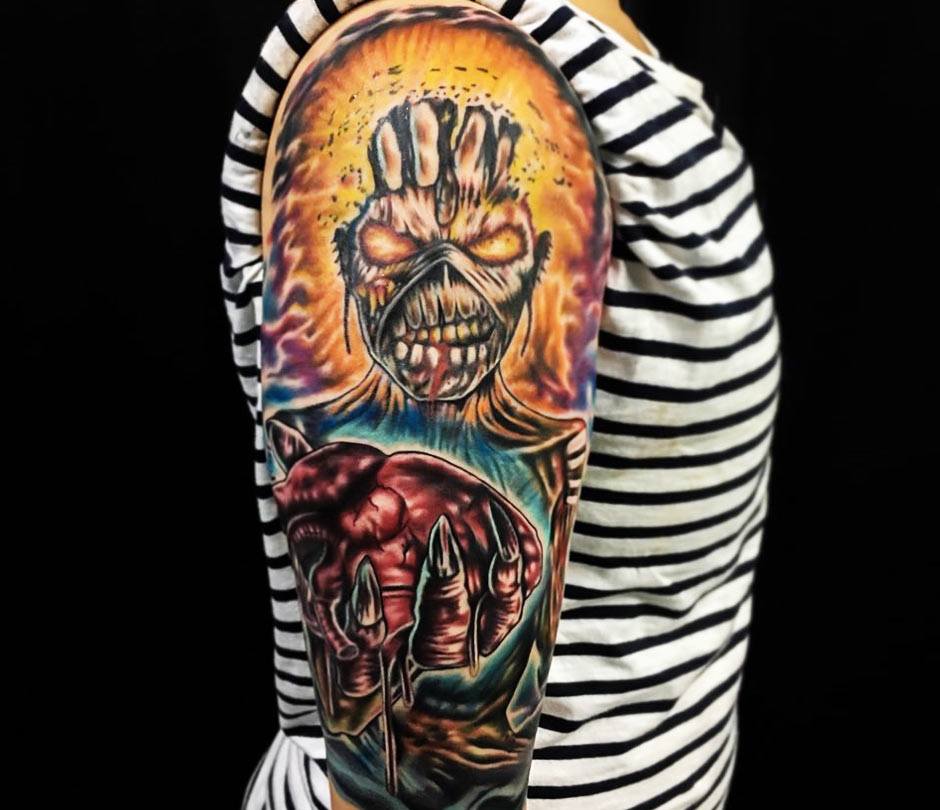 Casey Anderson on Instagram Finished up Rob Boschs Iron Maiden tattoo  today that is also a cover up Always a pleasure catching up  hustlebutterdeluxe hustlehelper