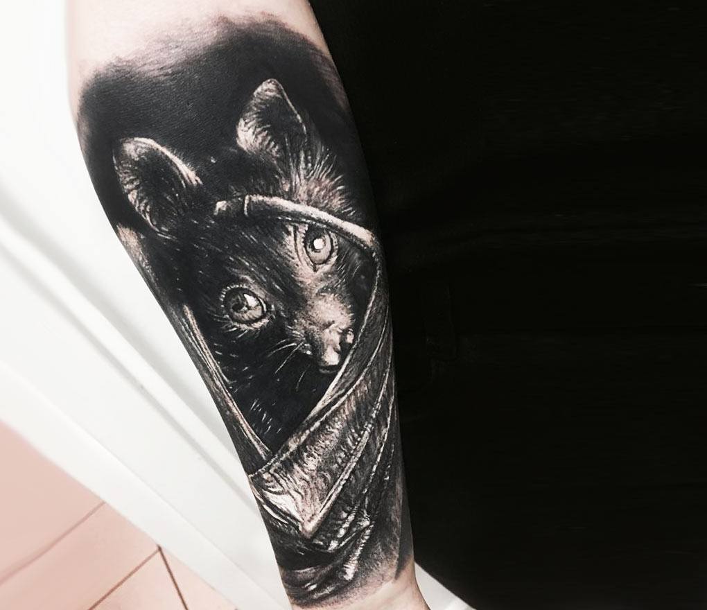 Tattoo uploaded by Dominick De La Rosa • 📍Seattle, Washington • • • • #bat  #animal #blackandgray #darkark #blackwork #portrait #realism • Tattoodo