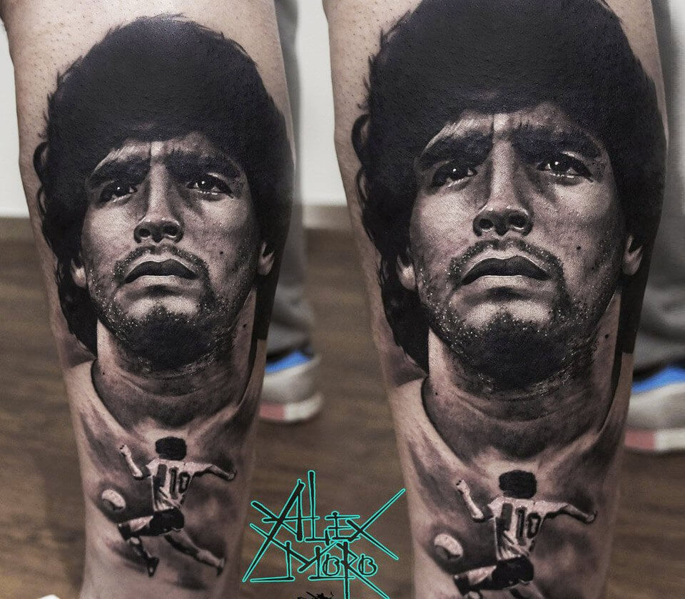 Footballer gets bizarre tattoo of his manager and hero Diego Maradona on  his leg  talkSPORT