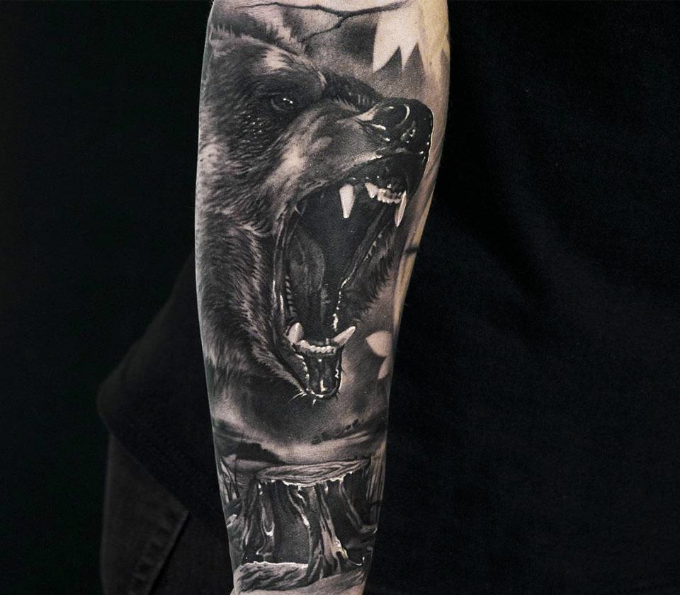 Here is a cool grizzly bear tattoo that was done in collab… | Flickr