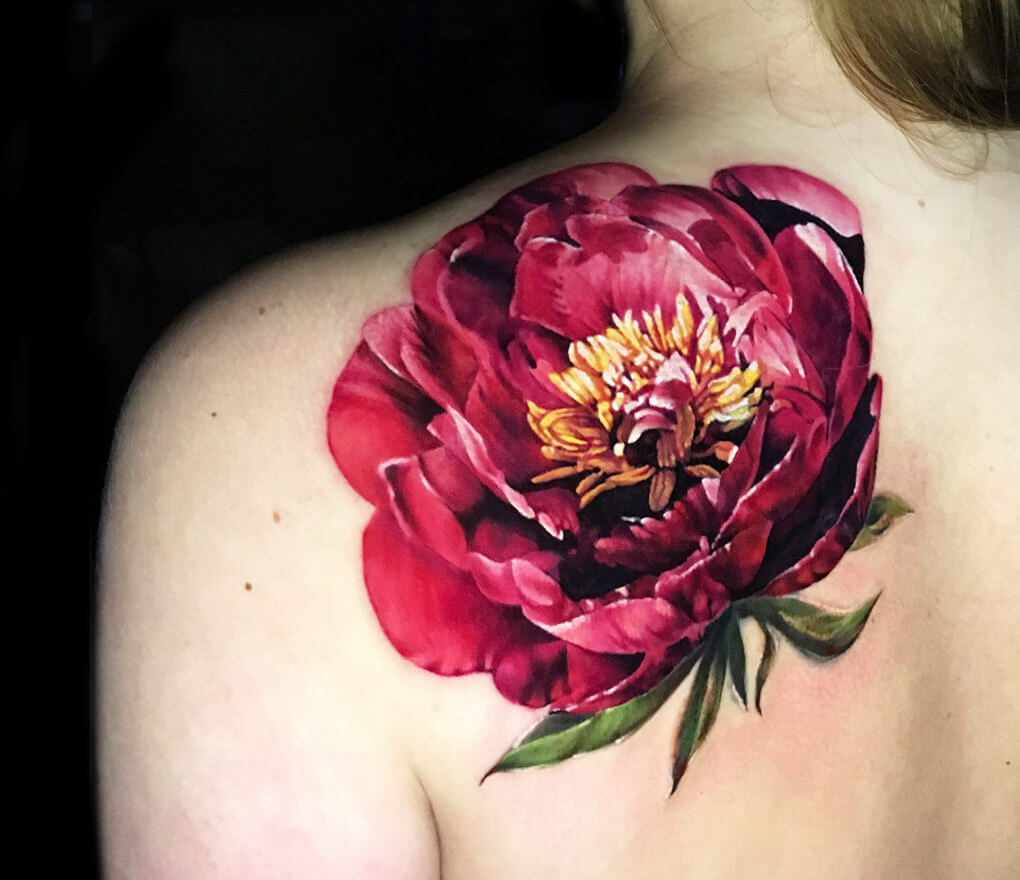 Pink and red peonies on the left inner arm healed