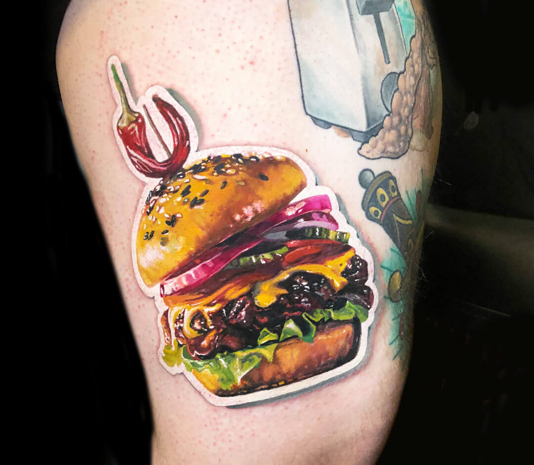 Hamburger tattoo by Sergey Shanko Photo 28023