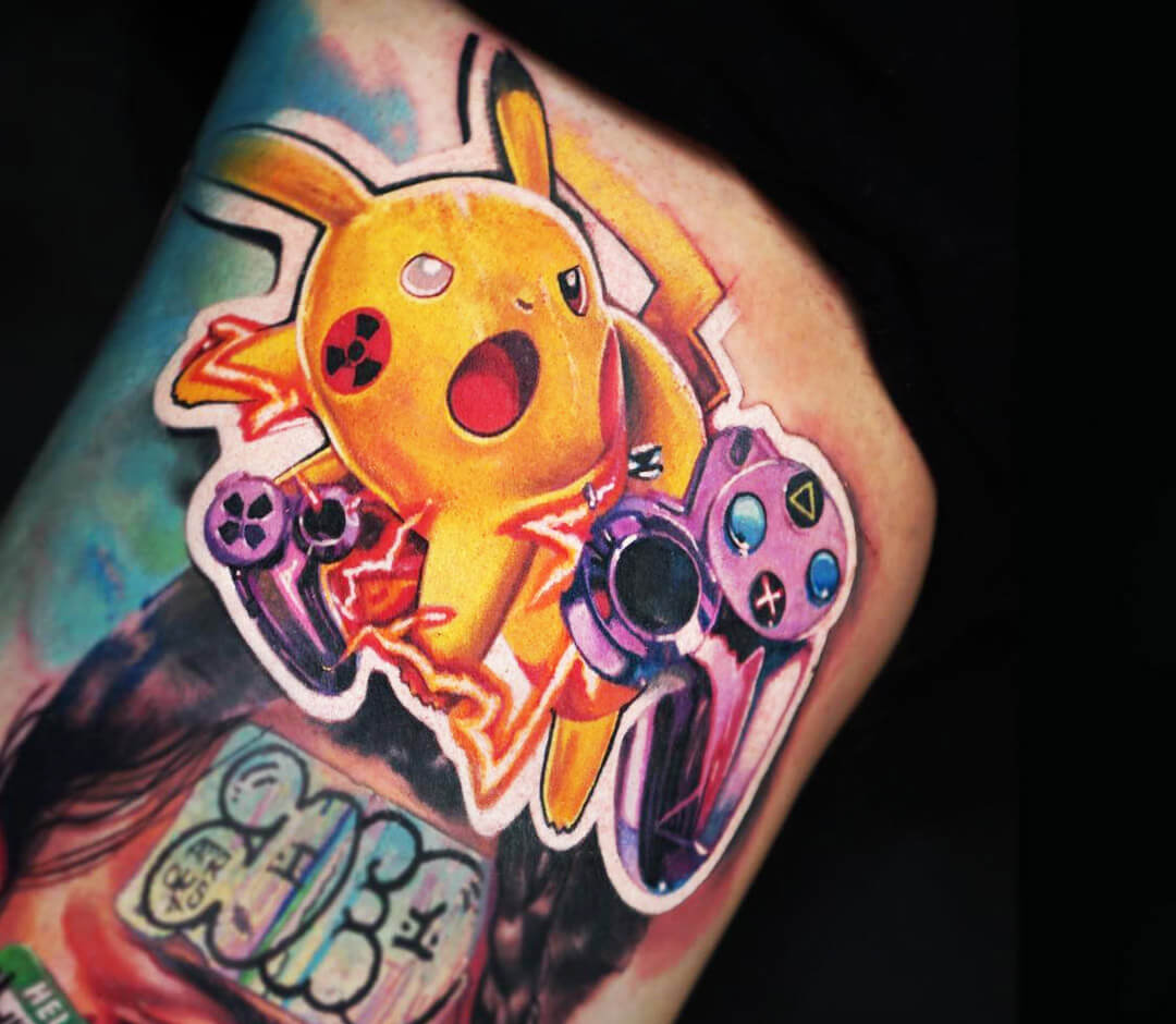 Buy Watercolour Pikachu Tattoo Design Print Online in India - Etsy