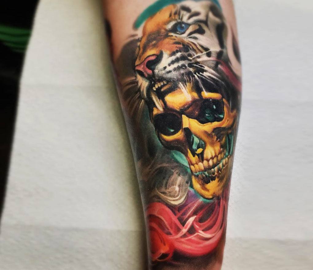 tiger and skull Tattoo Design' Sticker | Spreadshirt