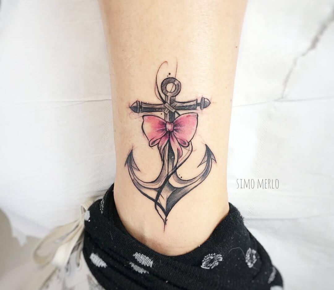 Red Tiny Anchor Tattoo on Wrist