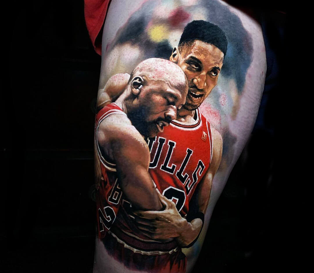 Tattoo photos Gallery. realistic NBA Scottie Pippen Michael Jordan tattoo a...