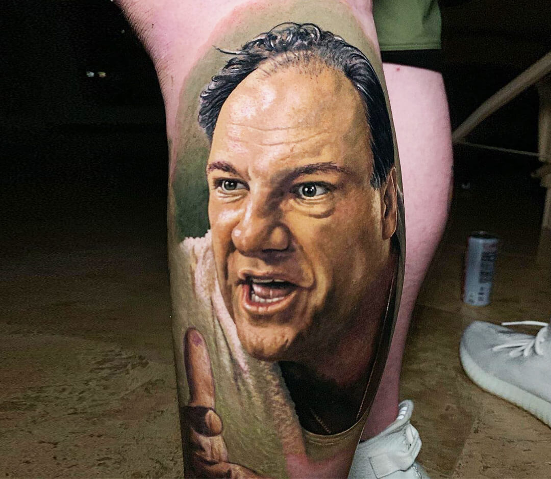 Close. realistic Tony Soprano tattoo art Steve Butcher. 