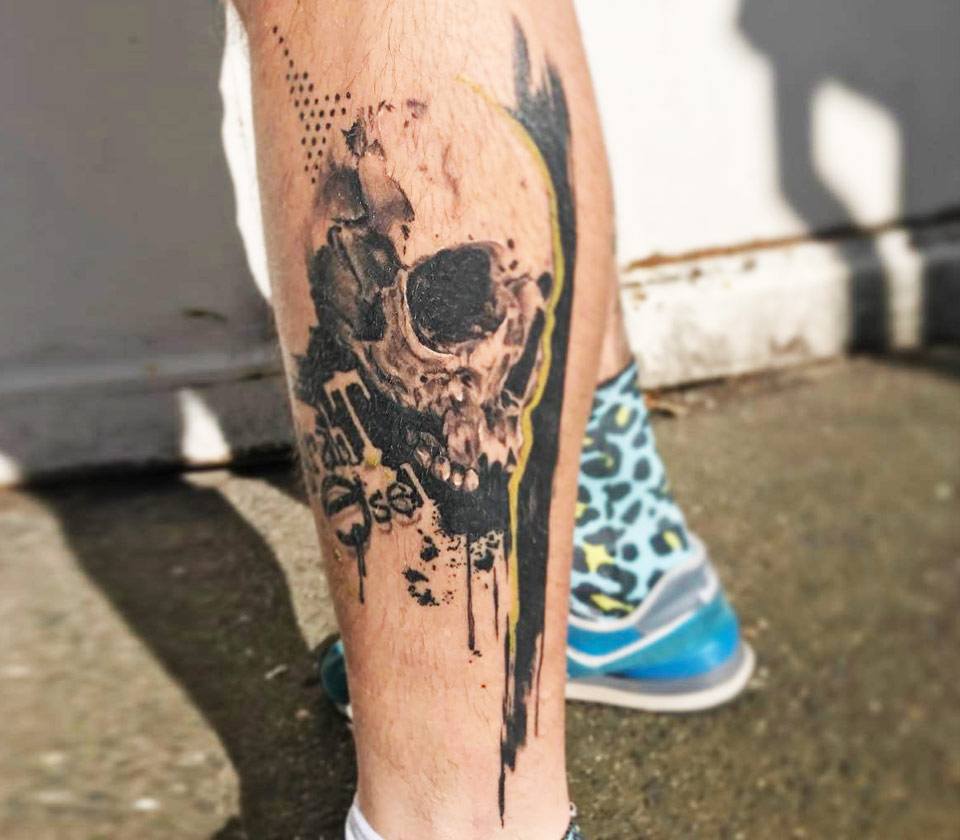 Alex house of pain tattoo sthlm  Particularly a cover up love doing this  dark realistic skull stuff      skull realistic ink tattoo  leg tree blackandgrey bginksociety ink bishoprotary  Facebook