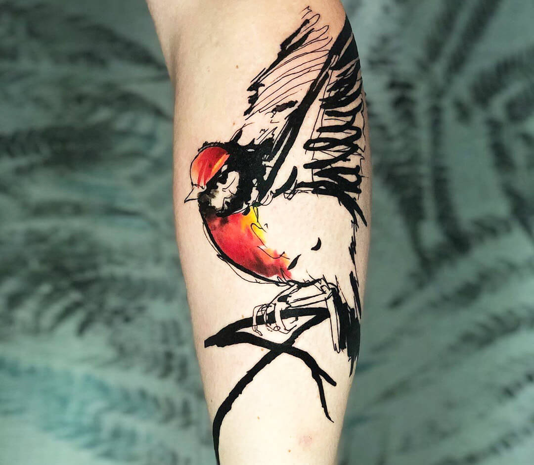 My robin memorial tattoo done by Phoebe at Studio100 Herefordshire UK   rtattoos