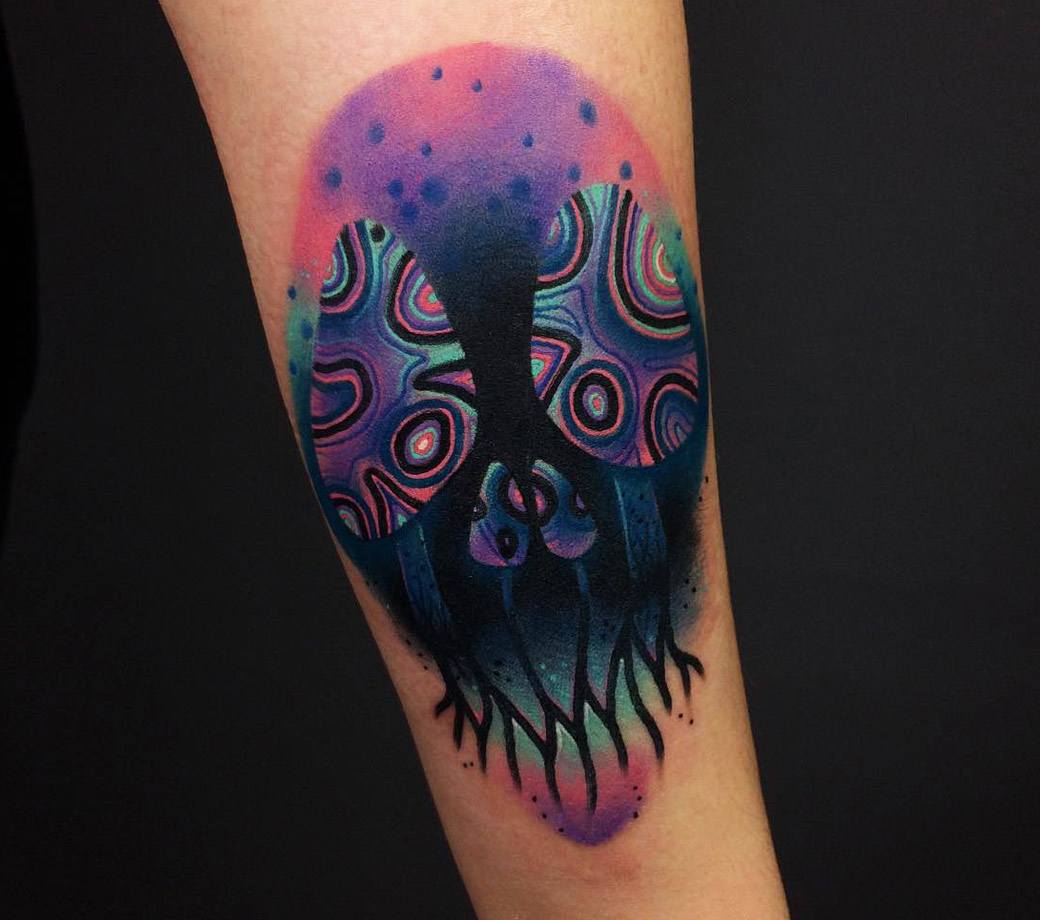 Color Neotraditional Skull Mushrooms Tattoo  Love n Hate
