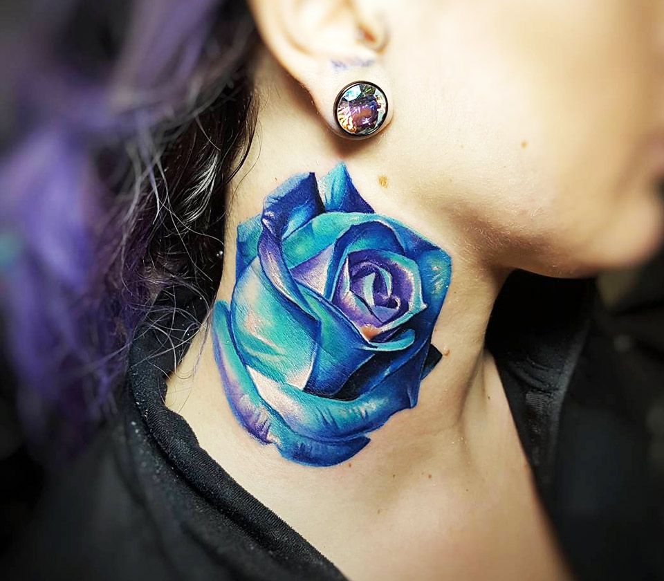 Blue Rose Tattoo on Bicep - Best Tattoo Ideas Gallery
