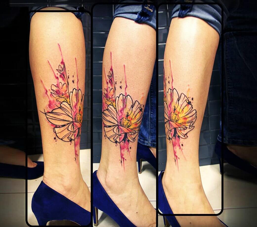 Watercolor flowers by Jay Gregorowicz at Frew Tattoo, Danville, PA : r/ tattoos