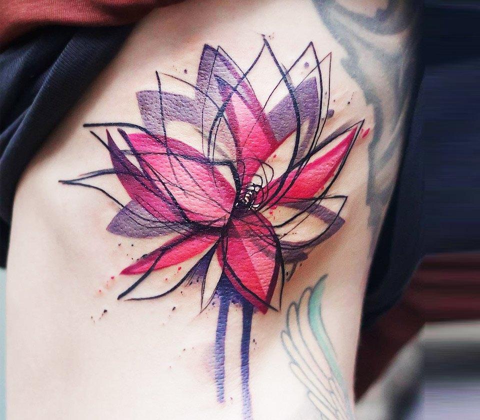 Vibrant Watercolor Lotus Flower Tattoo Coloring Page | MUSE AI