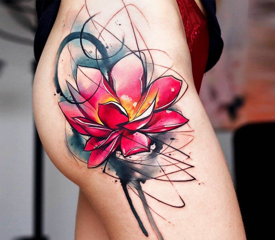 Illustrative Lotus Flower Tattoo Design – Tattoos Wizard Designs