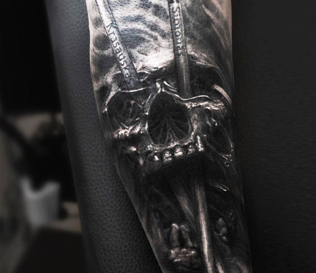 Drummer Skull tattoo by Vainius Anomaly | Photo 25440