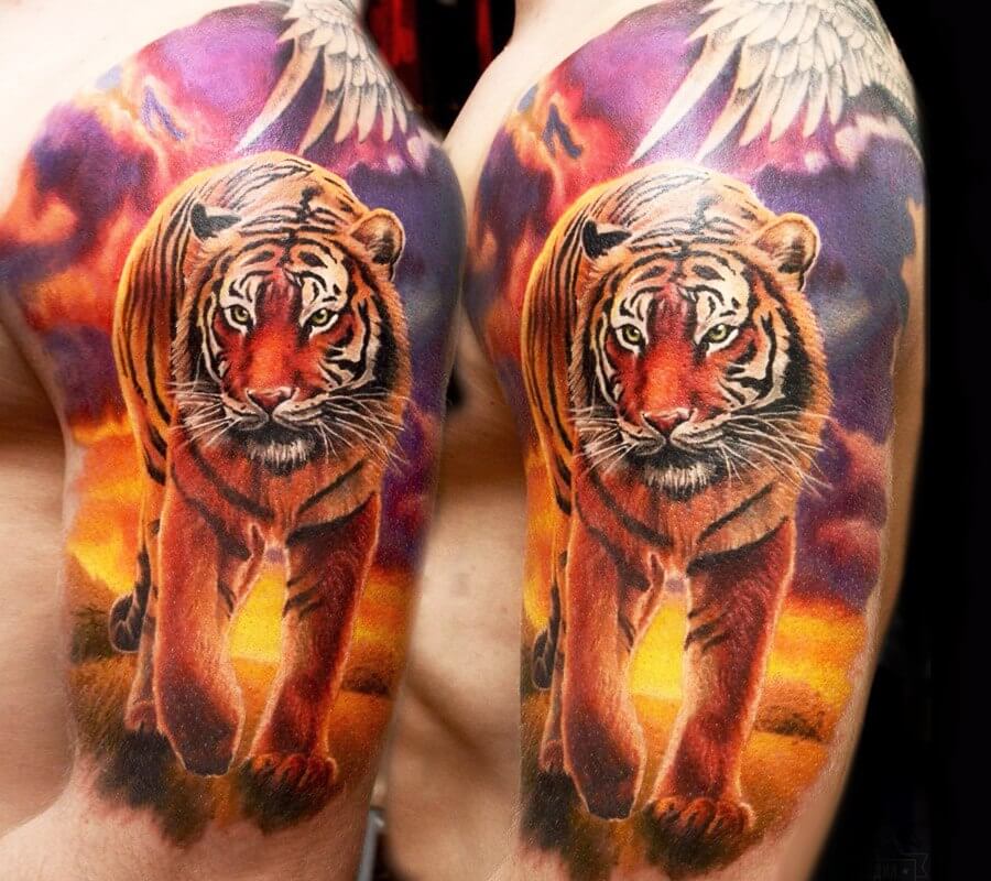 A tiger tattoo but not typical  For a motherher son was born in tiger  year 7 hoursone session Done with kwadron inkmachines  Instagram