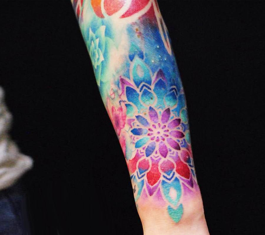 Women's Bright Watercolor Mandala Back Tattoo | Tattoos for women, Trendy  tattoos, Cool tattoos