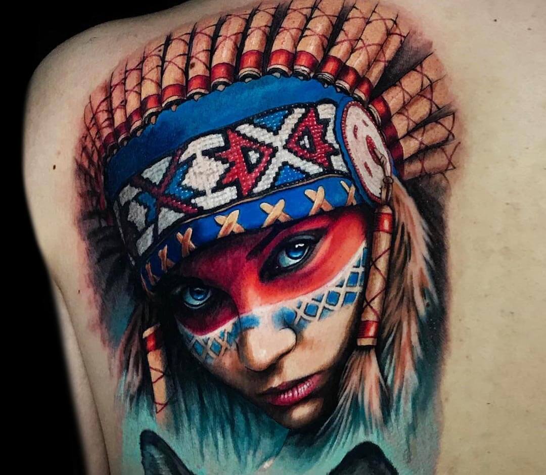 Native american girl tattoo by Victor Zetall | Photo 27903