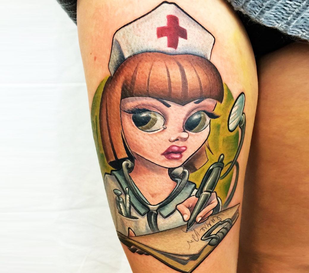 Nurse Chansey done by Steven Compton at Red Dagger Tattoo in Houston, TX :  r/tattoos