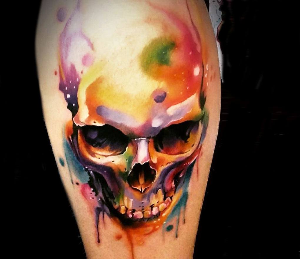 Watercolor skull tattoo by THTattoo on DeviantArt