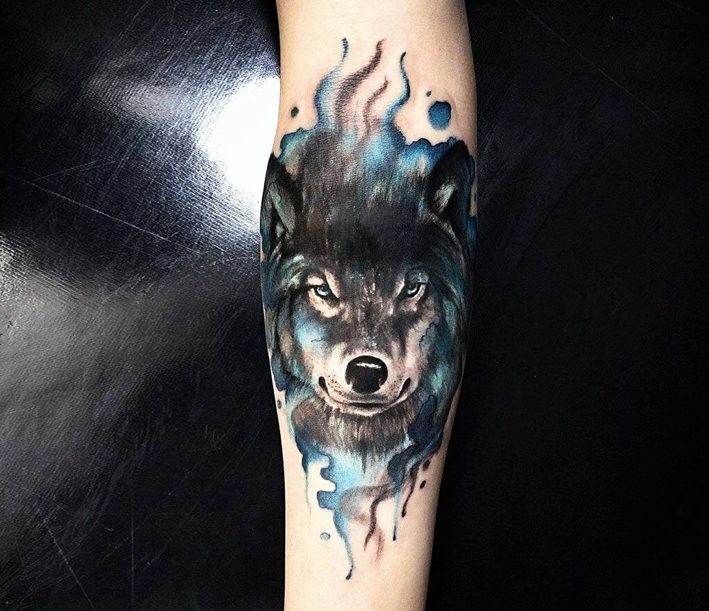 watercolor wolf tattoo